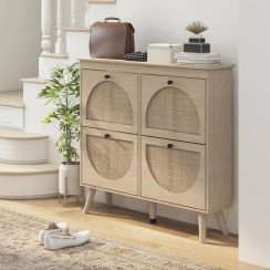 2Pcs Rattan Shoe Cabinet