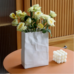 2Pcs Modern Scandinavian Paper Bag Shaped Ceramic Vase