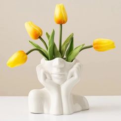 4Pcs White Ceramic Female Face Vase 