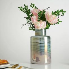 Electroplated Colorful Cylindrical Glass Vase with Thin Neck